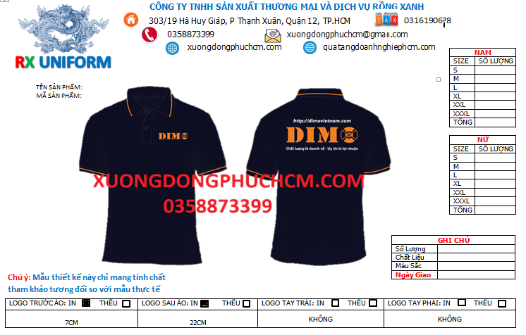 Market mẫu áo thun đồng phục công ty Dimo