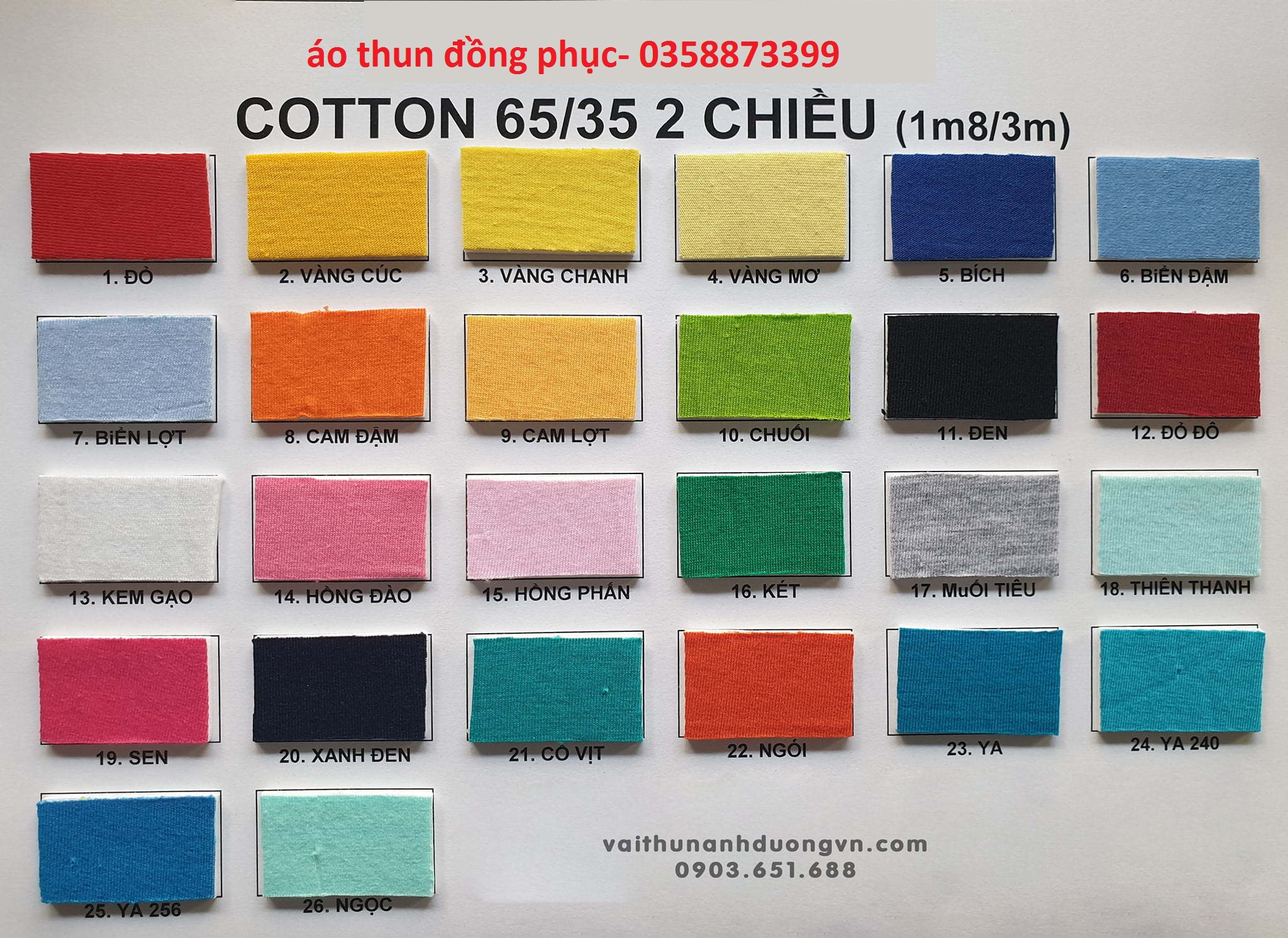 bảng màu cotton 65/35 2 chiều