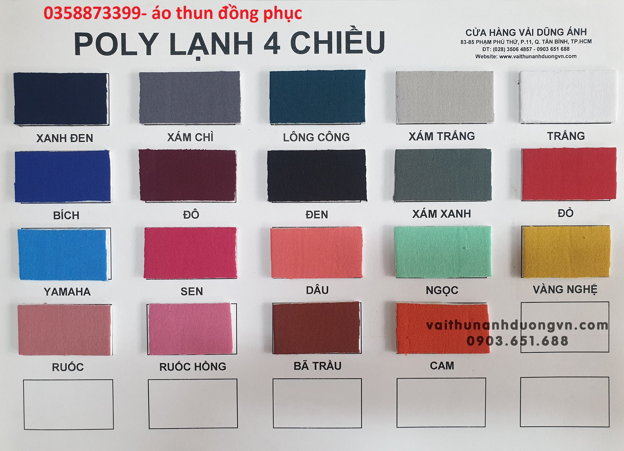 bảng màu thun poly lạnh 4 chiều