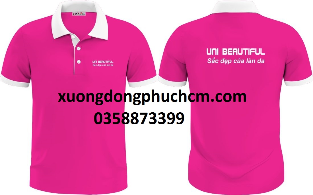 áo thun đồng phục màu hồng công ty Uni